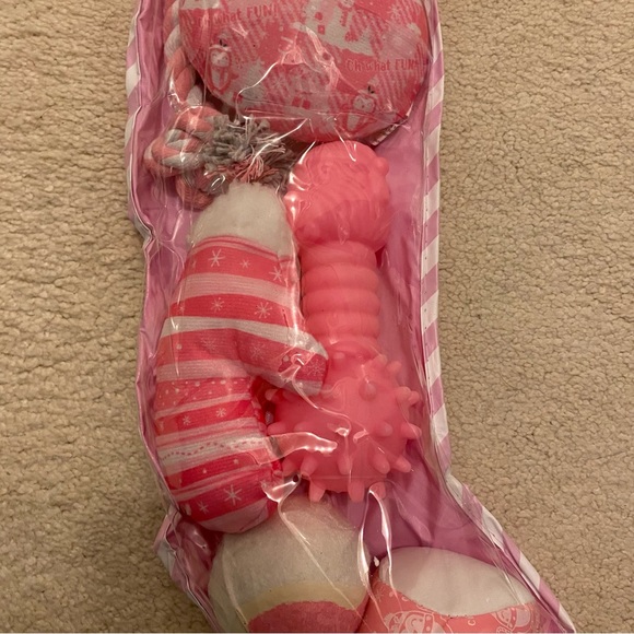 6pc Pink Dog Toy Christmas Stocking - Picture 2 of 6